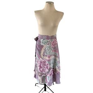 Y2K Purple Silk Floral Fairy Wrap Skirt Wmns M Whimsy Cottagecore Romantic